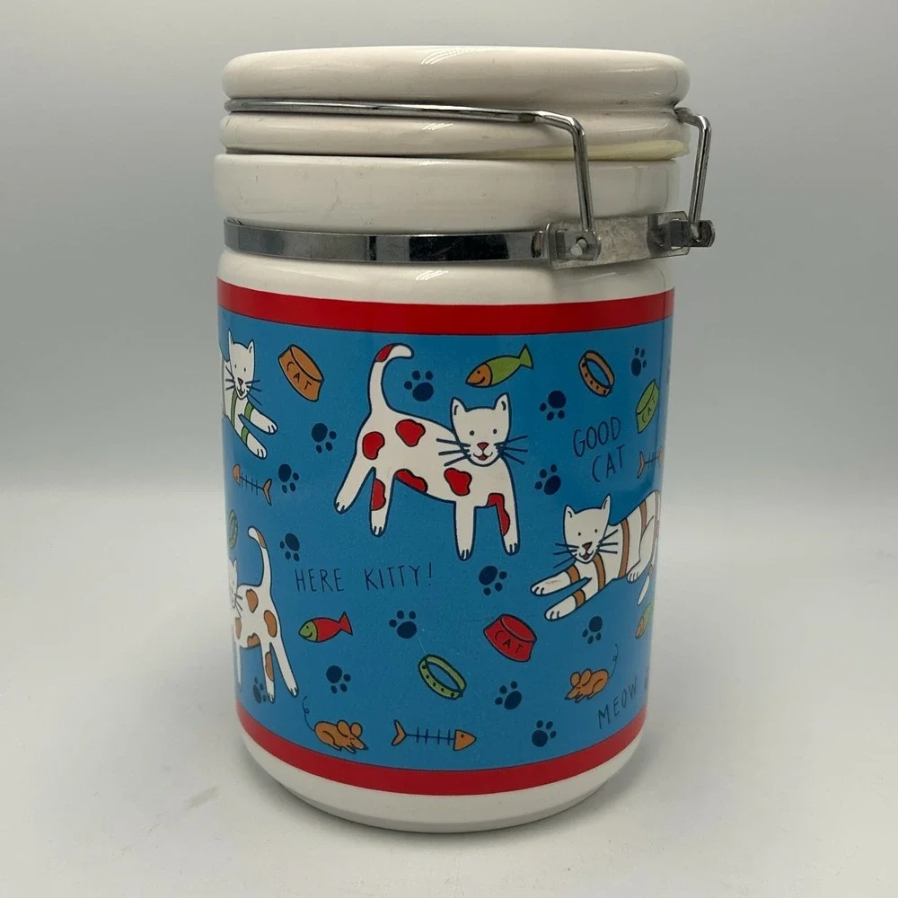Cat Treat Jar Canister Signature Housewares Riviera Van Beers Kitty Paw Prints